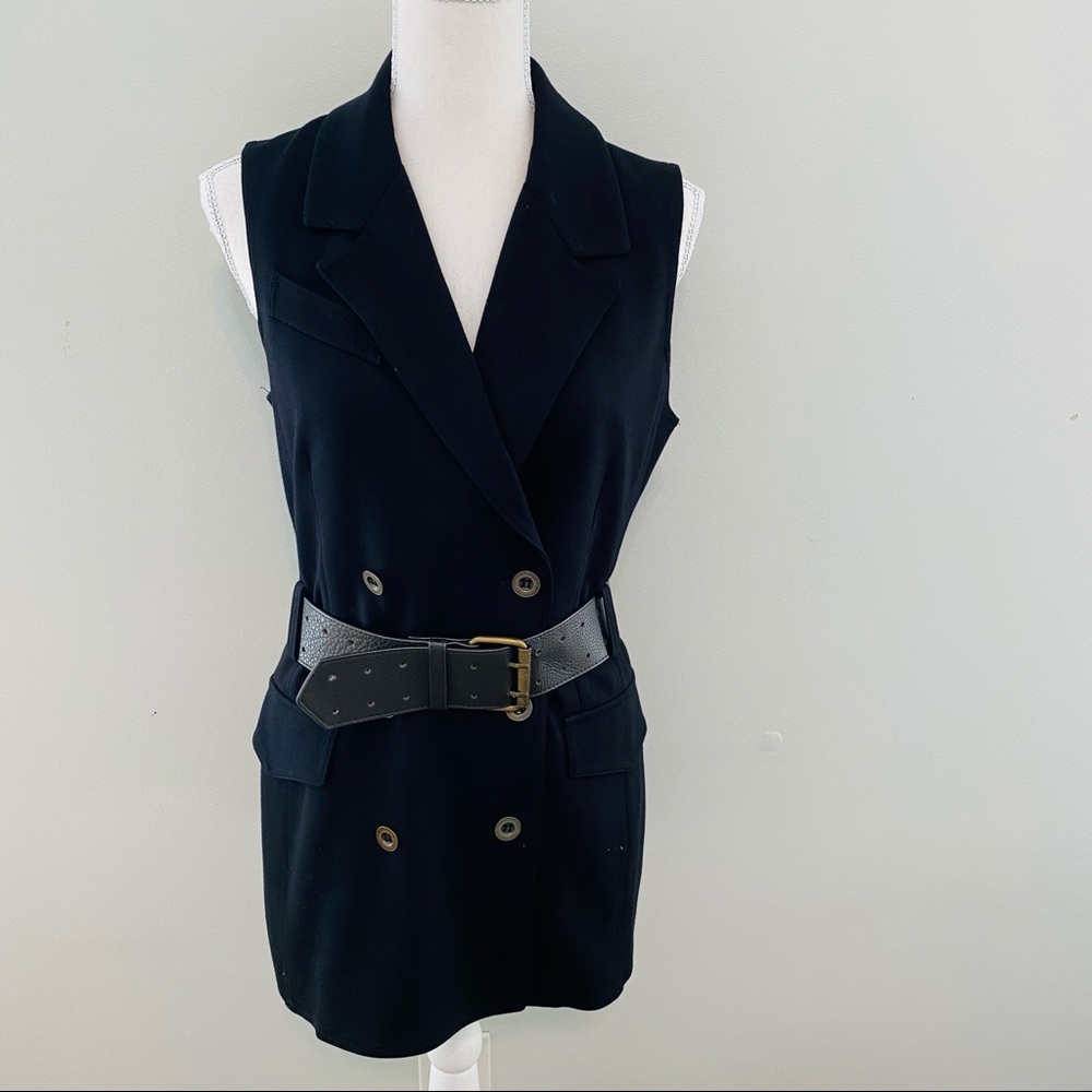 Bailey 44 Black Button Down Belted Long Vest Size Medium